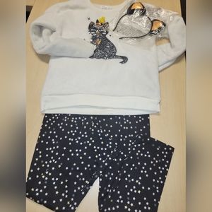 NWOT Girls Black, Gold, White Halloween Outfit with Headband- Fuzzy Top- Size 8